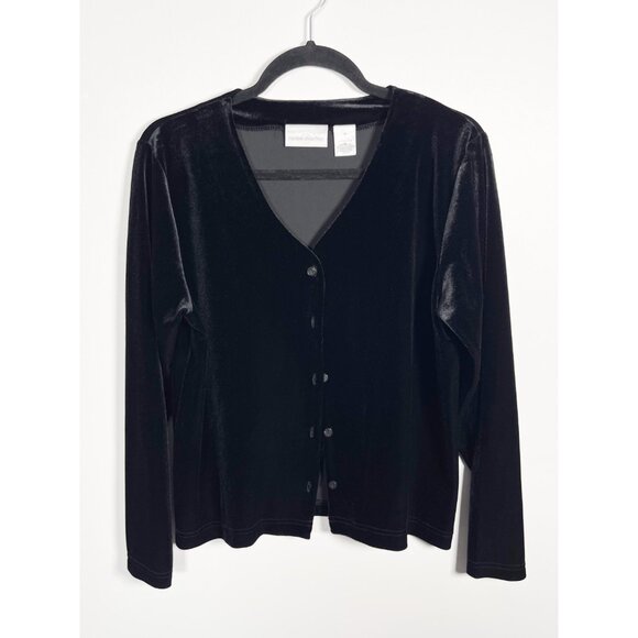 Vintage 90s black velour button up cardigan by Premiere Collection - Picture 2 of 5